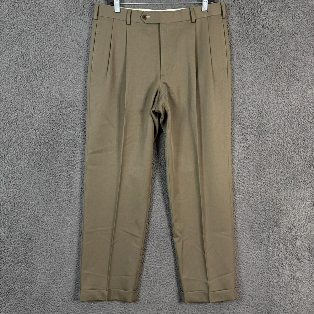 Brooks Brothers Pants Mens 34x30 Brown Madison Fit Pleated Dress Slacks Wool